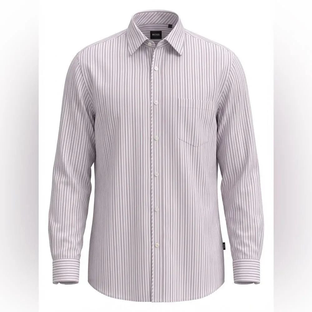 HUGO BOSS MENS BUTTON DOWN SHIRT SIZE XL RED/PINK STRIPES